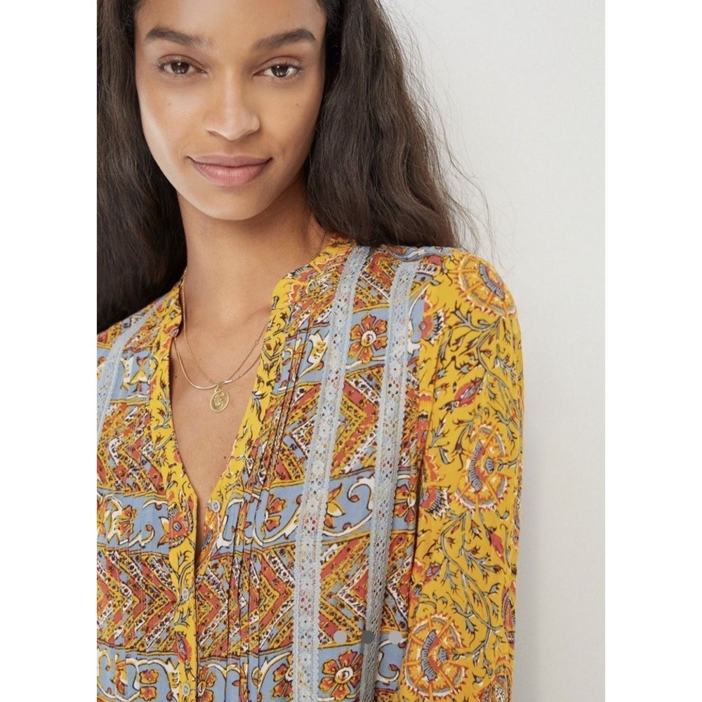 Tiny Anthropologie Ismelda Sz L Tunic Dress Yellow Floral $148 Pockets Lace - Picture 2 of 16